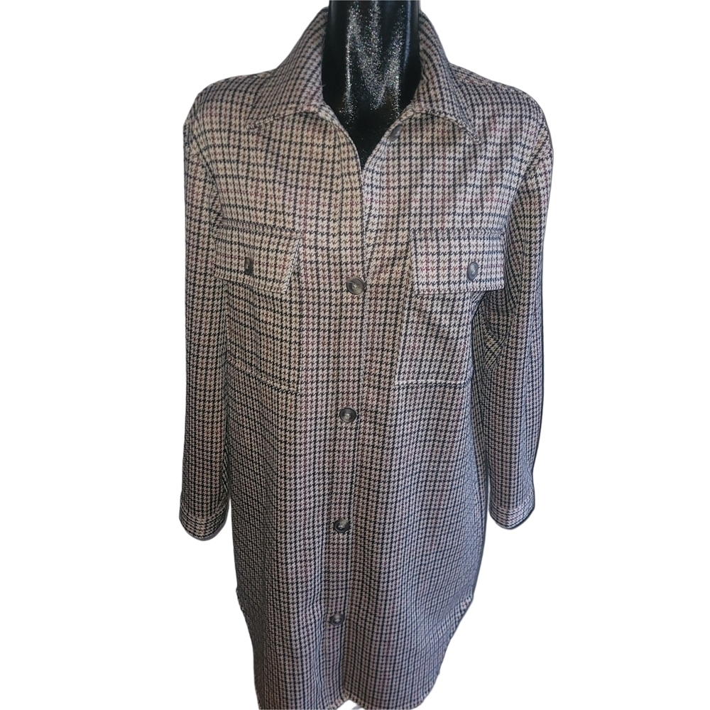 C By One Plaid Houndstooth Button-Up Mid-length Shacket M